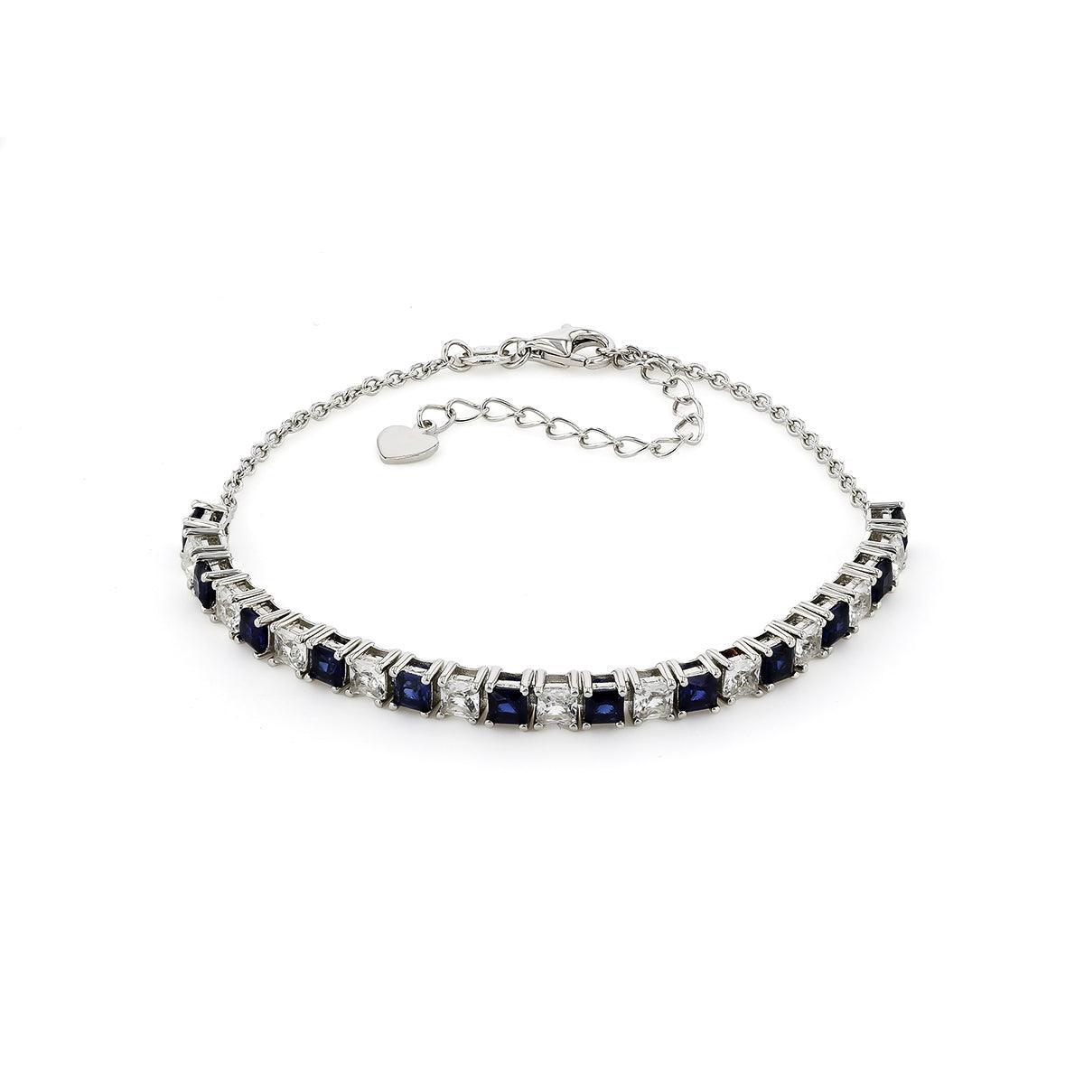 Blue and White Square Sapphire Bracelet Wedding Bracelet Adjustable Chain- FineColorJewels