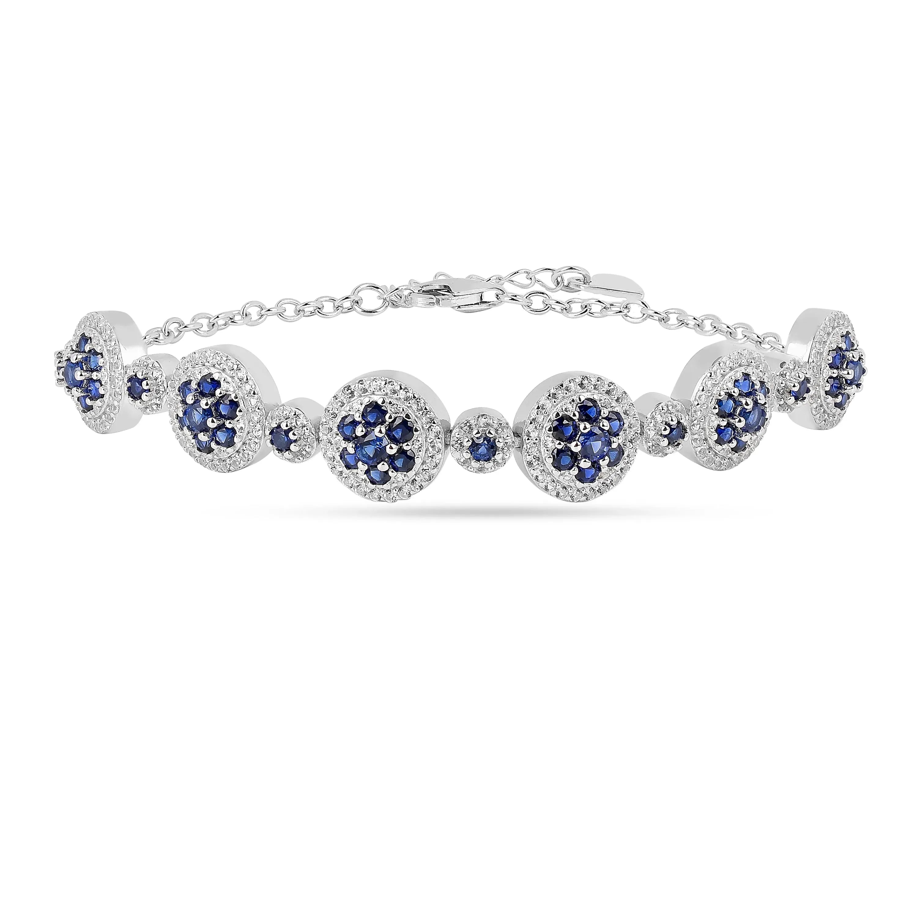 Lab Grown Blue Sapphire Halo Tennis Bracelet Fine Color Jewels Wedding Bridal Bracelet, Birthday gift for her, Blue Sapphire Bracelet, Bridesmaid Gift 925 Sterling Silver, Bridesmaid Gift for Her, Created sapphire bracelet. , everyday gift for her, gift for her, gift for hergift for women, Jewelry Gift for her, ring gift for her., Sapphire Halo Bracelet, September Birthstone Bracelet, Wedding Gift For Her