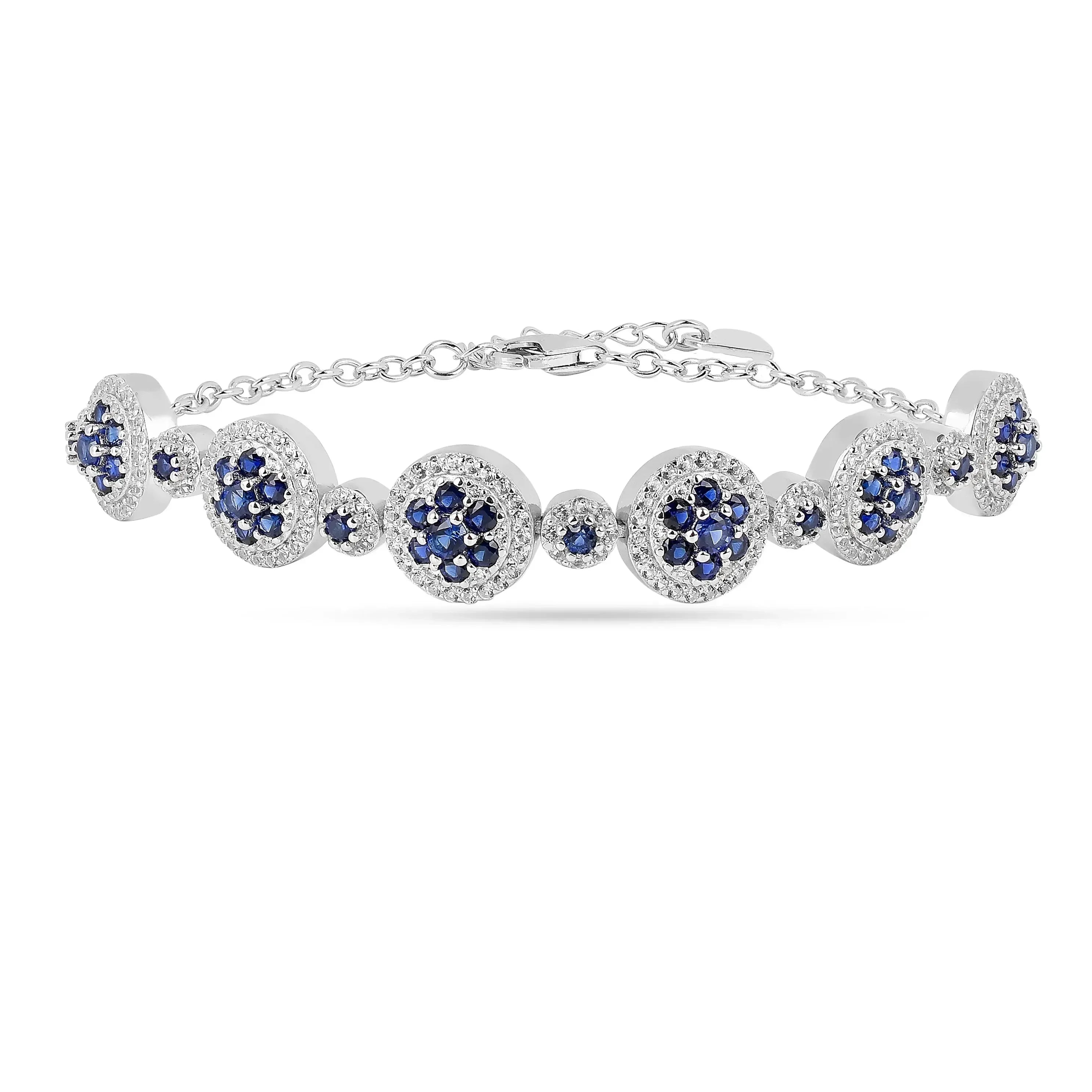 Lab Grown Blue Sapphire Halo Tennis Bracelet Fine Color Jewels Wedding Bridal Bracelet, Birthday gift for her, Blue Sapphire Bracelet, Bridesmaid Gift 925 Sterling Silver, Bridesmaid Gift for Her, Created sapphire bracelet. , everyday gift for her, gift for her, gift for hergift for women, Jewelry Gift for her, ring gift for her., Sapphire Halo Bracelet, September Birthstone Bracelet, Wedding Gift For Her