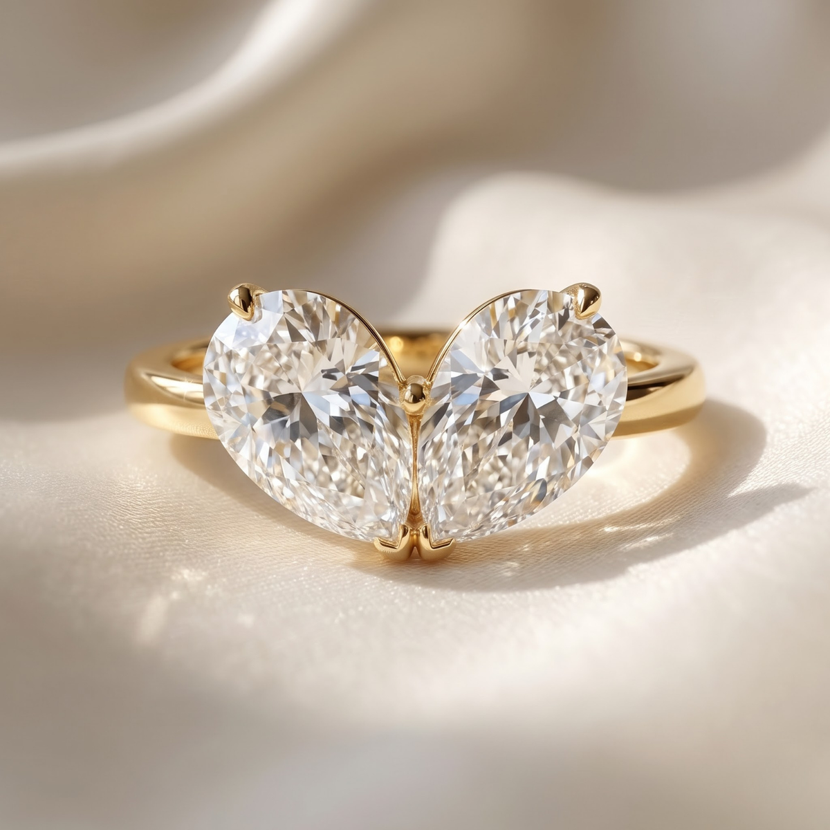 Toi et Moi Pear Shaped Emerald, Ruby, Sapphire and Lab Grown Diamond 14K Yellow Gold Two stone Ring