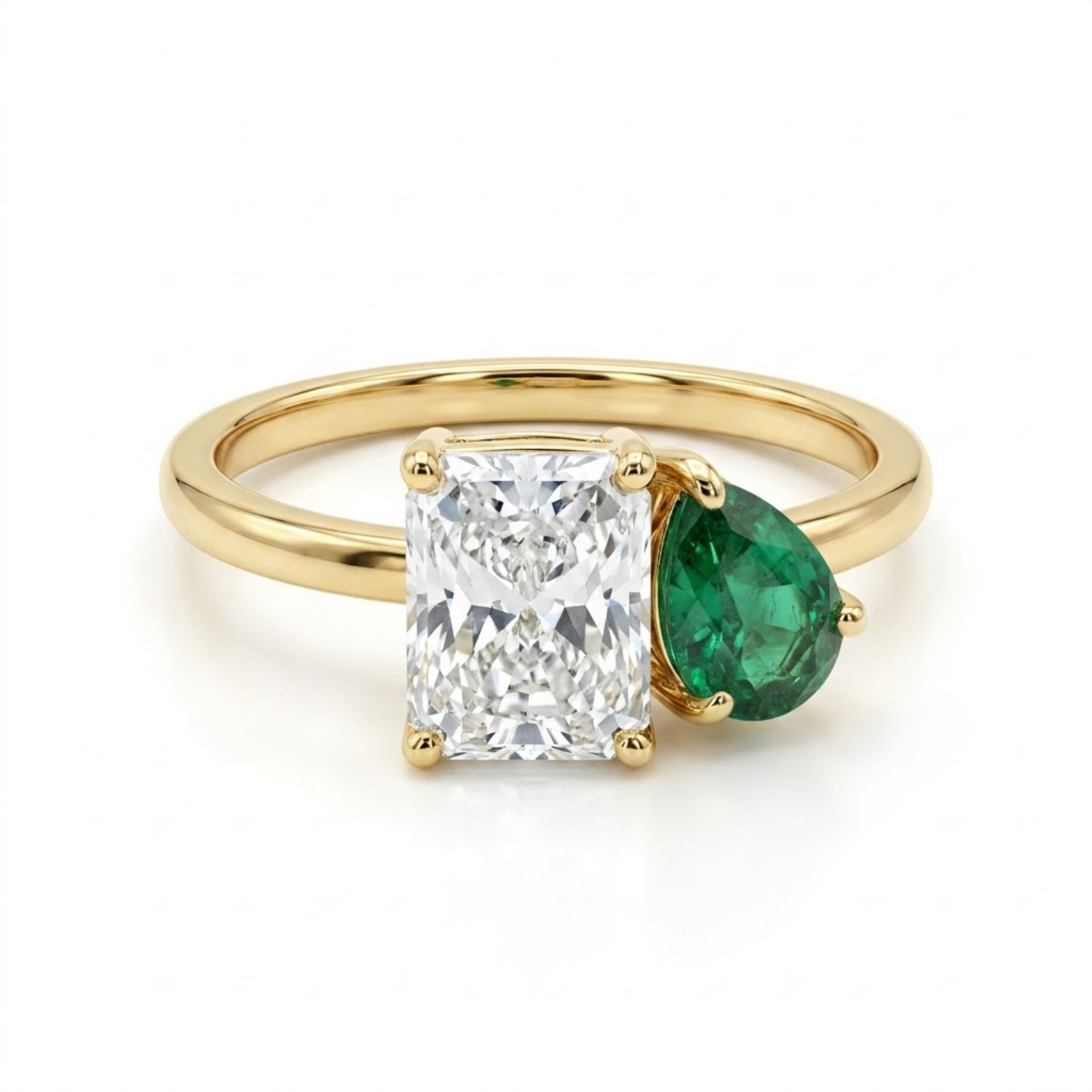 Two-Stone Toi et Moi Pear and Octagon Emerald, Ruby, Sapphire and Lab Diamond 14K Yellow Gold Ring
