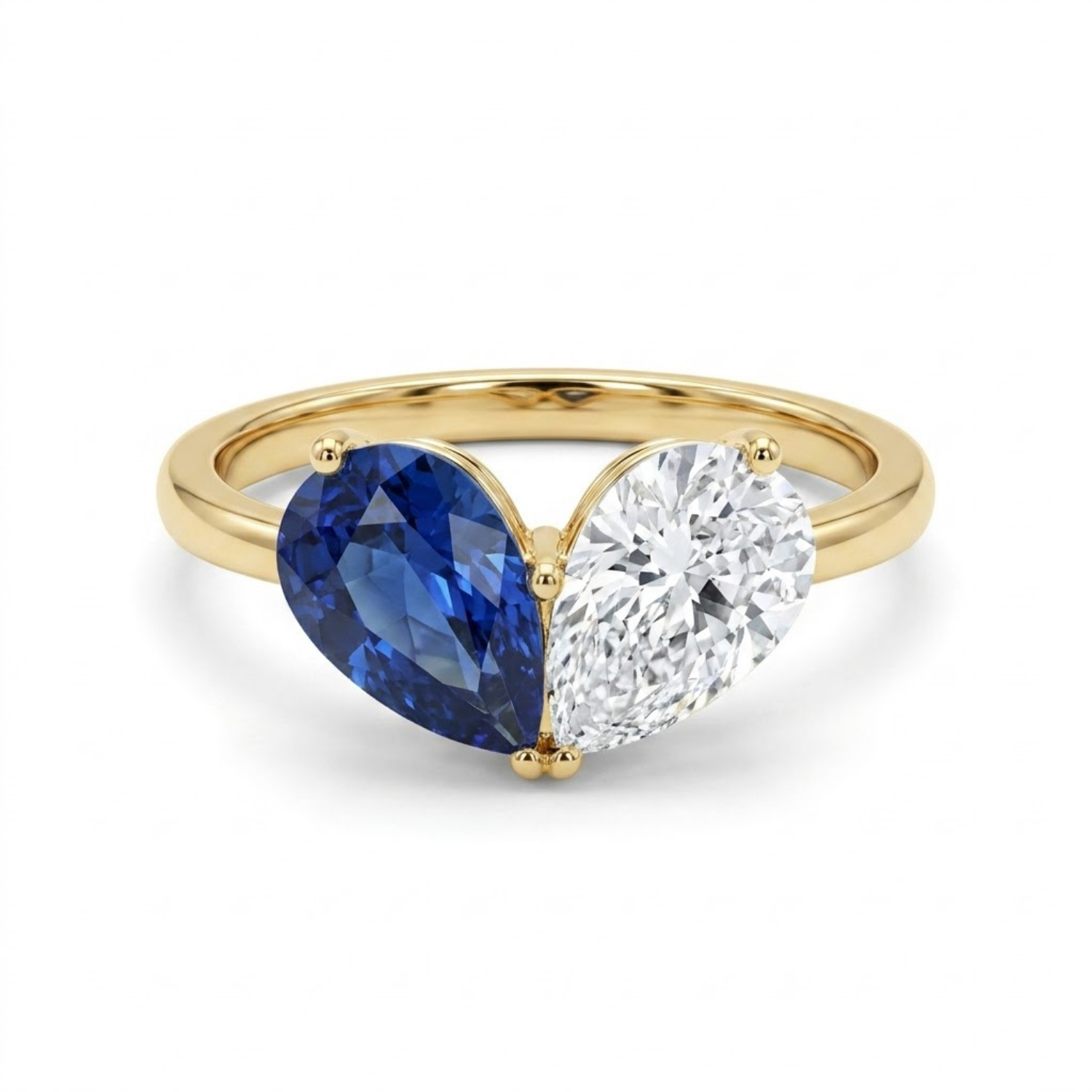 Toi et Moi Pear Shaped Emerald, Ruby, Sapphire and Lab Grown Diamond 14K Yellow Gold Two stone Ring