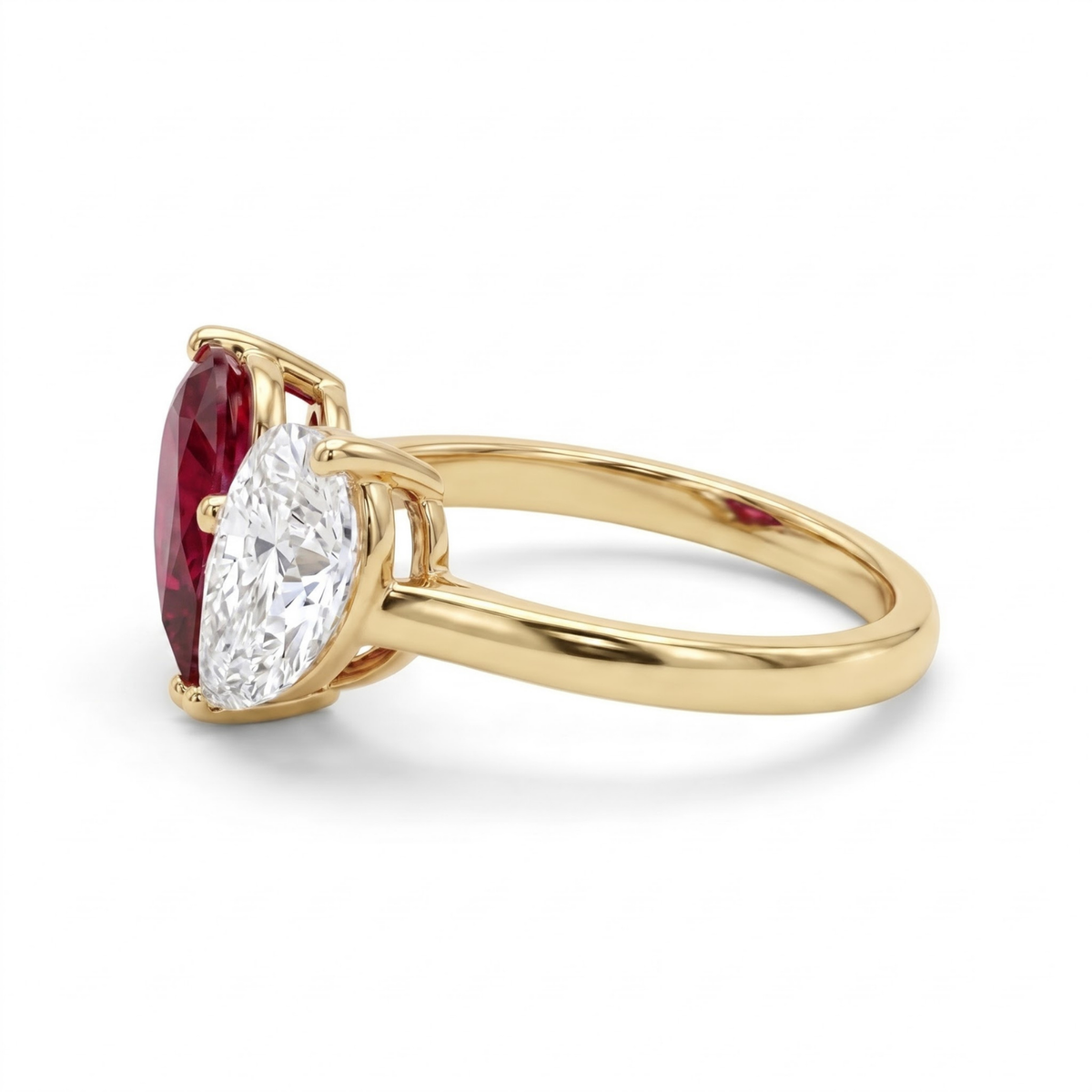 Toi et Moi Pear Shaped Emerald, Ruby, Sapphire and Lab Grown Diamond 14K Yellow Gold Two stone Ring