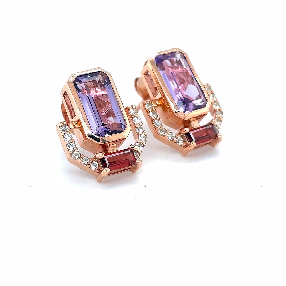 Emerald Cut Purple Amethyst Silver Stud Earrings