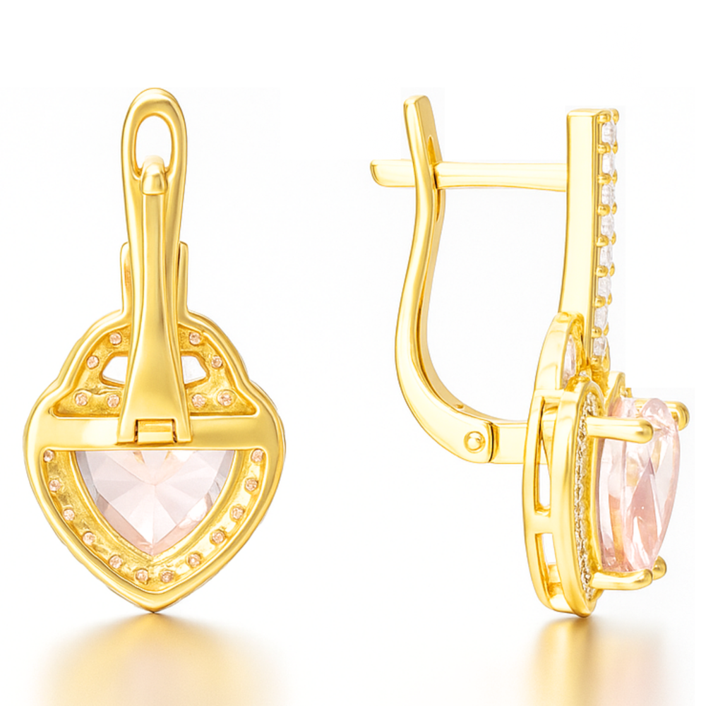 Pink Natural Rose Quartz Sterling Silver Heart Earrings