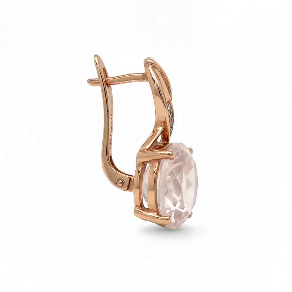 Natural Rose Quartz Silver Leverback Earrings