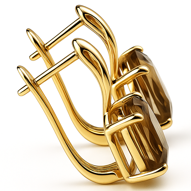 Natural Smoky Quartz Silver Leverback Earrings