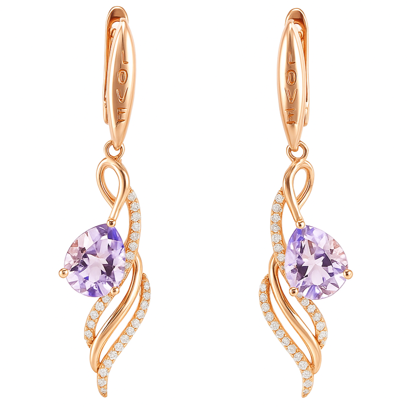 Natural Amethyst & White Topaz Sterling Silver Earrings