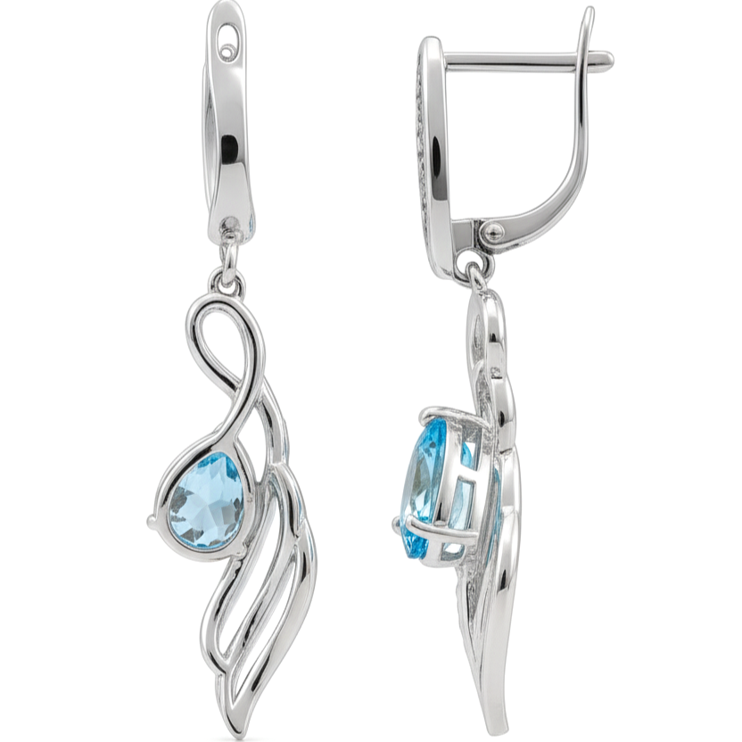 Natural Sky Blue Topaz Earrings Sterling Silver