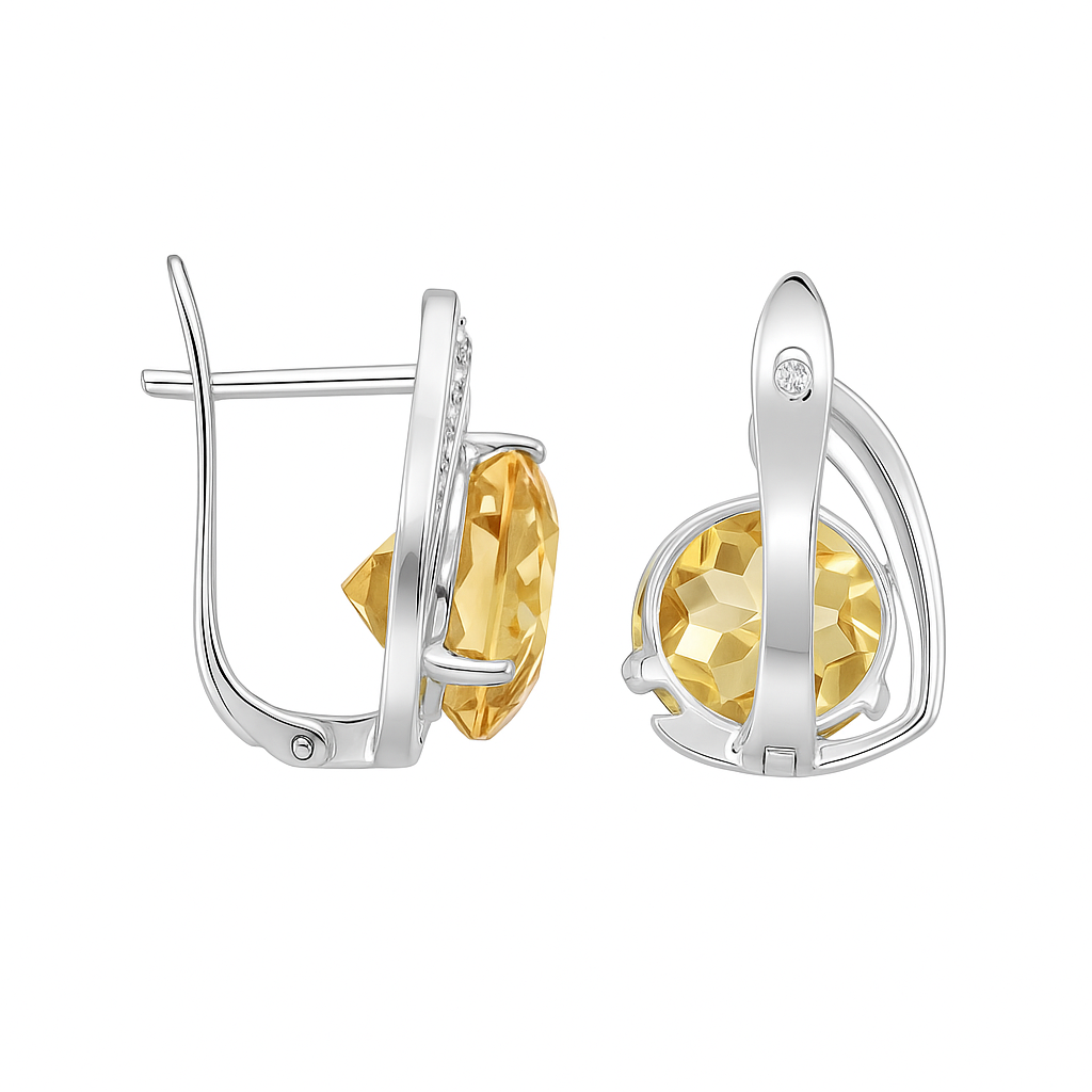 Natural Citrine & White Topaz Sterling Silver Earrings