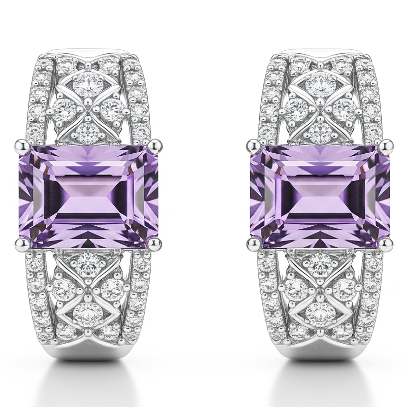 Natural Amethyst Sterling Silver Hoop Earrings