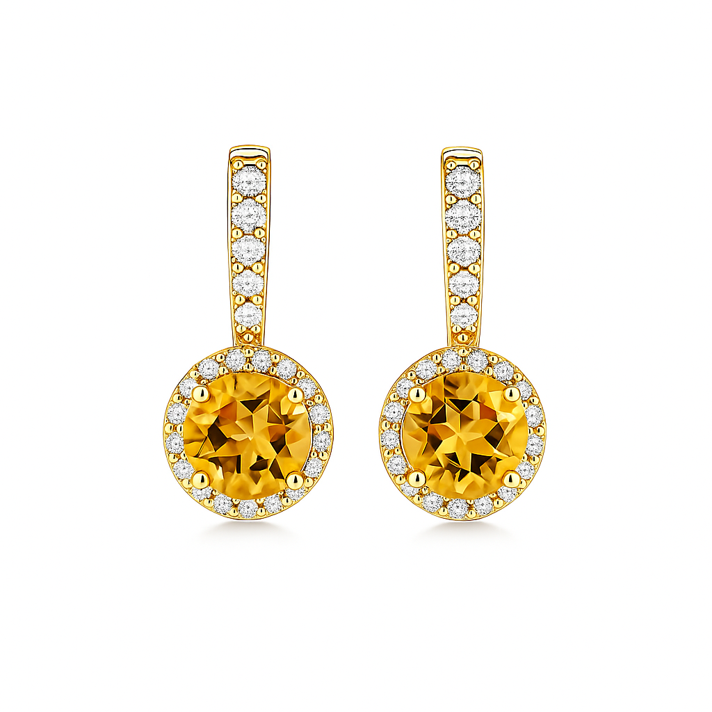 Yellow Natural Citrine Sterling Silver Earrings