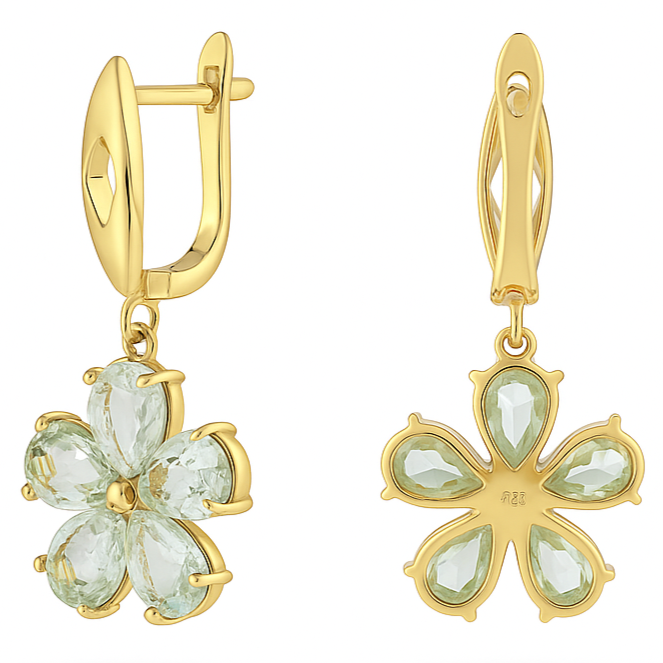 Natural Green Prasiolite Sterling Silver Earrings