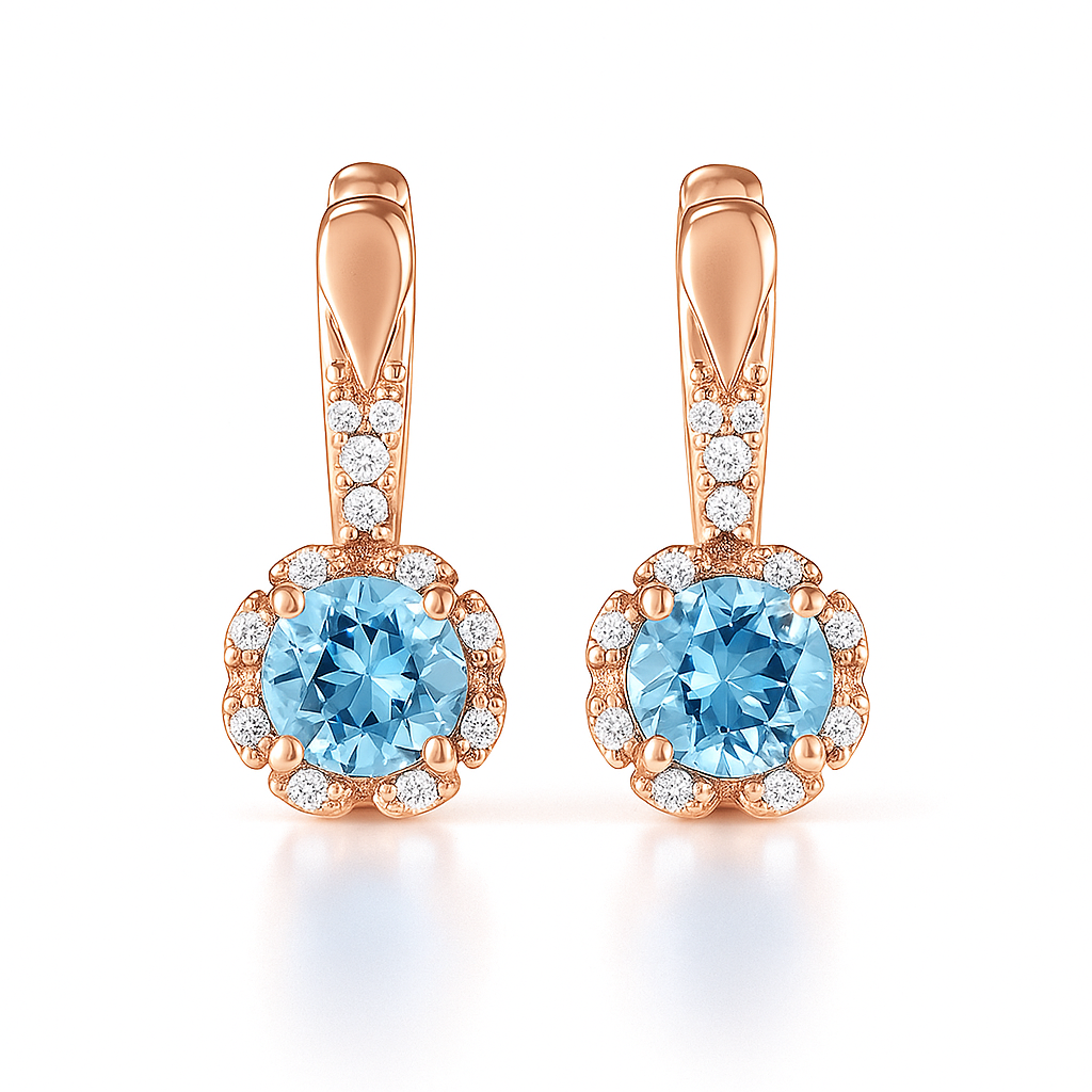 Natural Sky-Blue Topaz Sterling Silver Leverback Halo Earrings