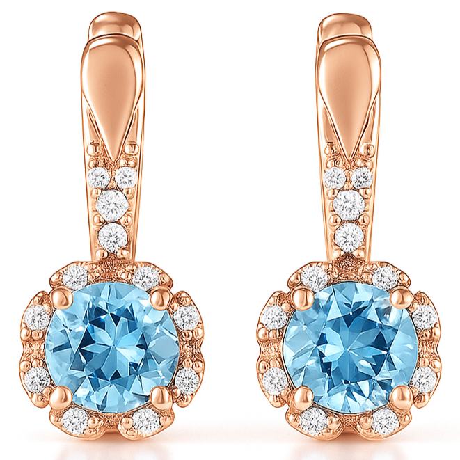 Natural Sky-Blue Topaz Sterling Silver Leverback Halo Earrings