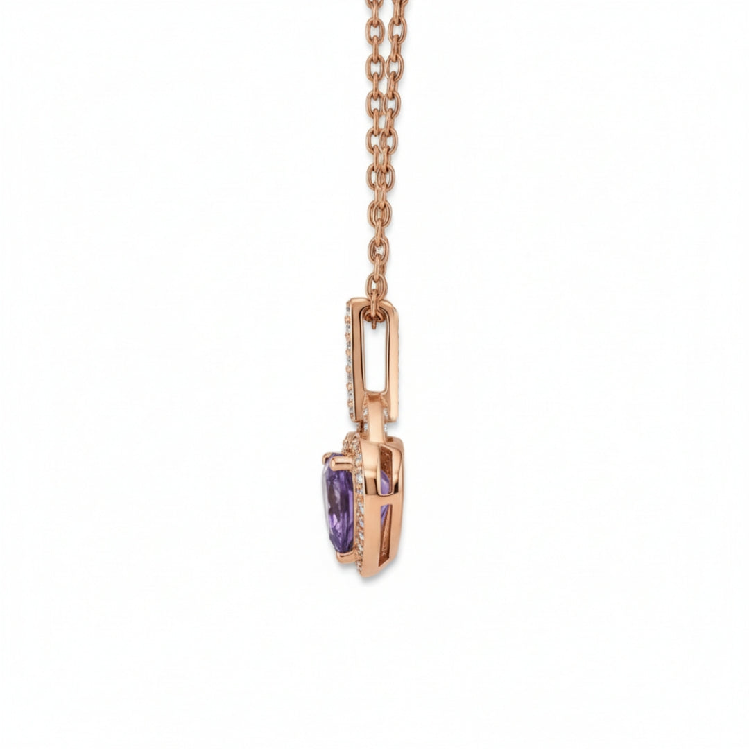 Natural Purple Amethyst Silver Heart Necklace