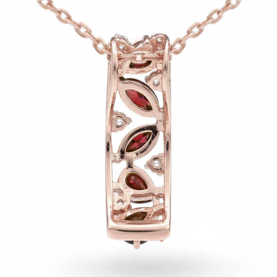 Natural Garnet Vertical Drop Pendant Necklace