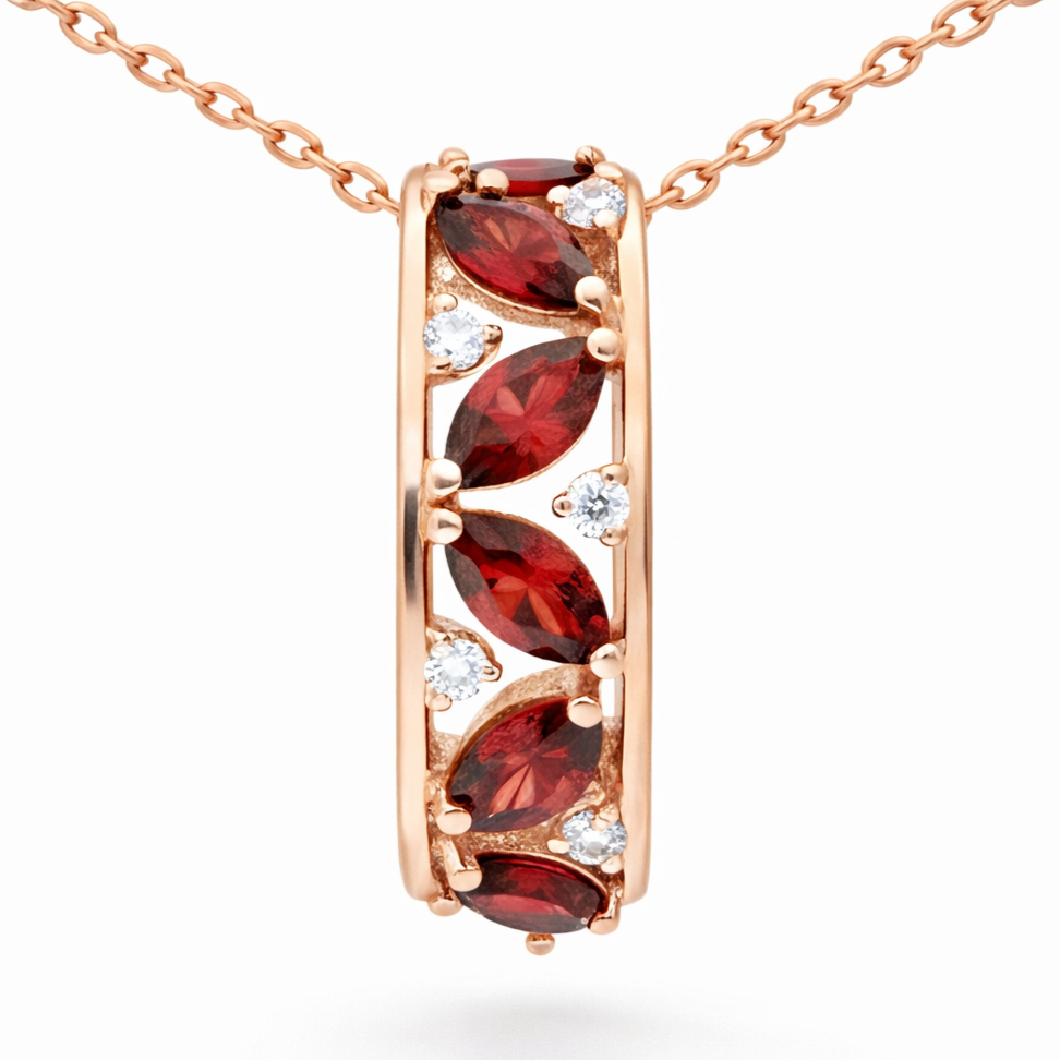 Natural Garnet Vertical Drop Pendant Necklace