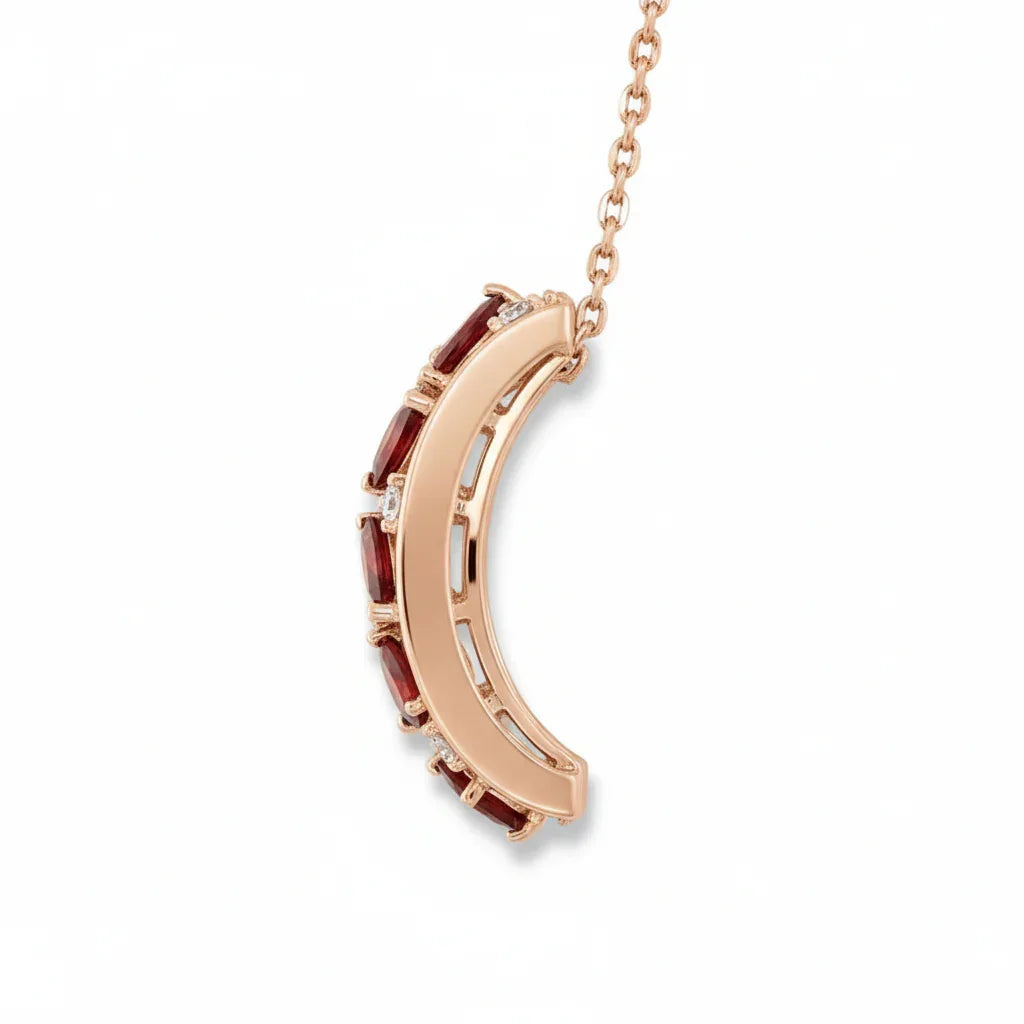 Natural Garnet Vertical Drop Pendant Necklace