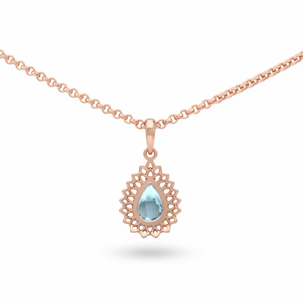 Natural Sky Blue Topaz Silver Teardrop Pendant Necklace