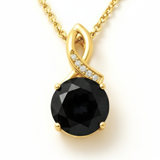 Natural Black Onyx Silver Pendant Necklace