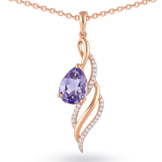 Natural Purple Amethyst Twisted Silver Pendant Necklace