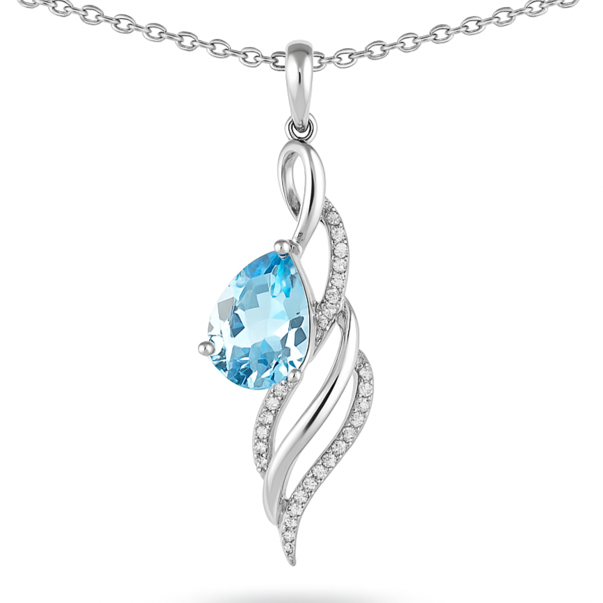 Natural Sky Blue Topaz Twisted Silver Necklace