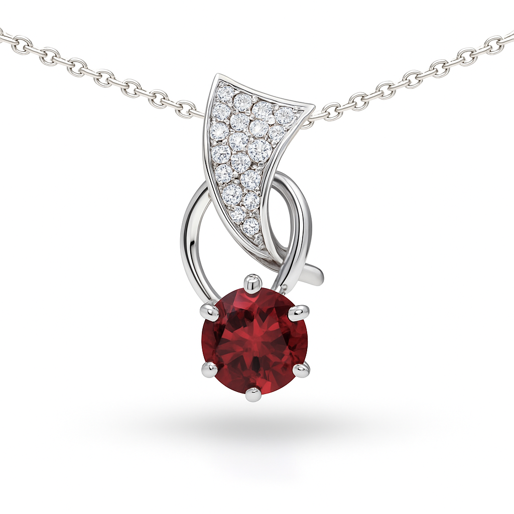 Natural Red Garnet Silver Trendy Necklace