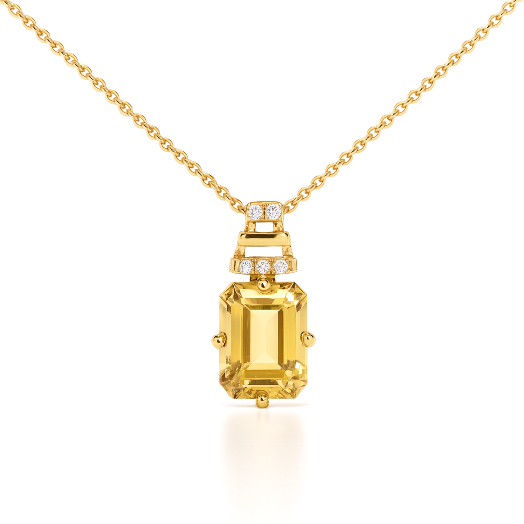Natural Citrine Octagon locket Pendant Necklace