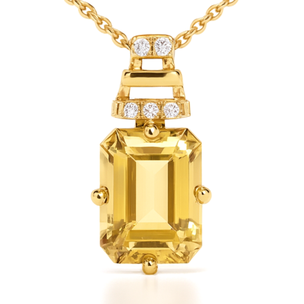 Natural Citrine Octagon locket Pendant Necklace