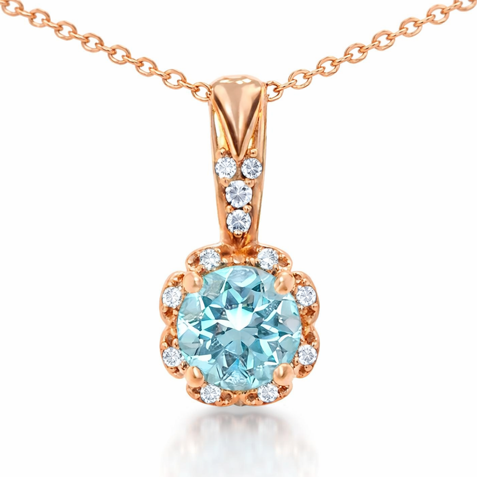 Round Natural Sky Blue Topaz Birthstone Necklace