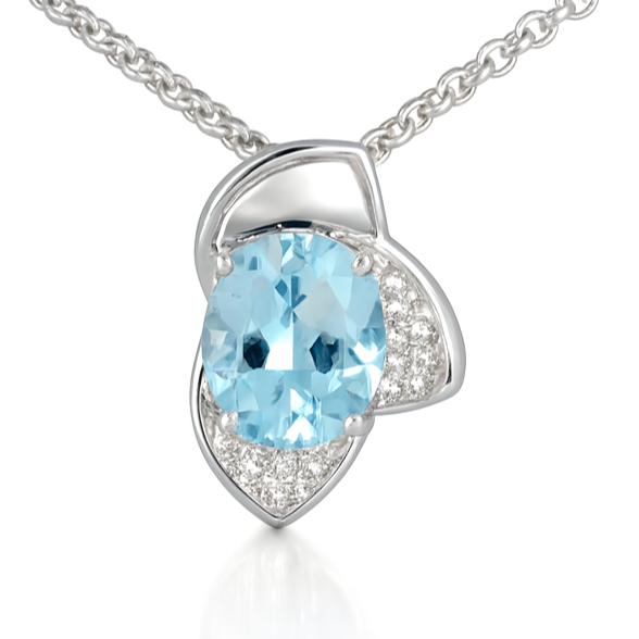 Natural Sky Blue Topaz Silver Dew Drop Necklace