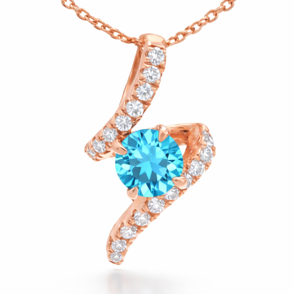 Natural Round Sky Blue Topaz Silver Teardrop Pendant Necklace