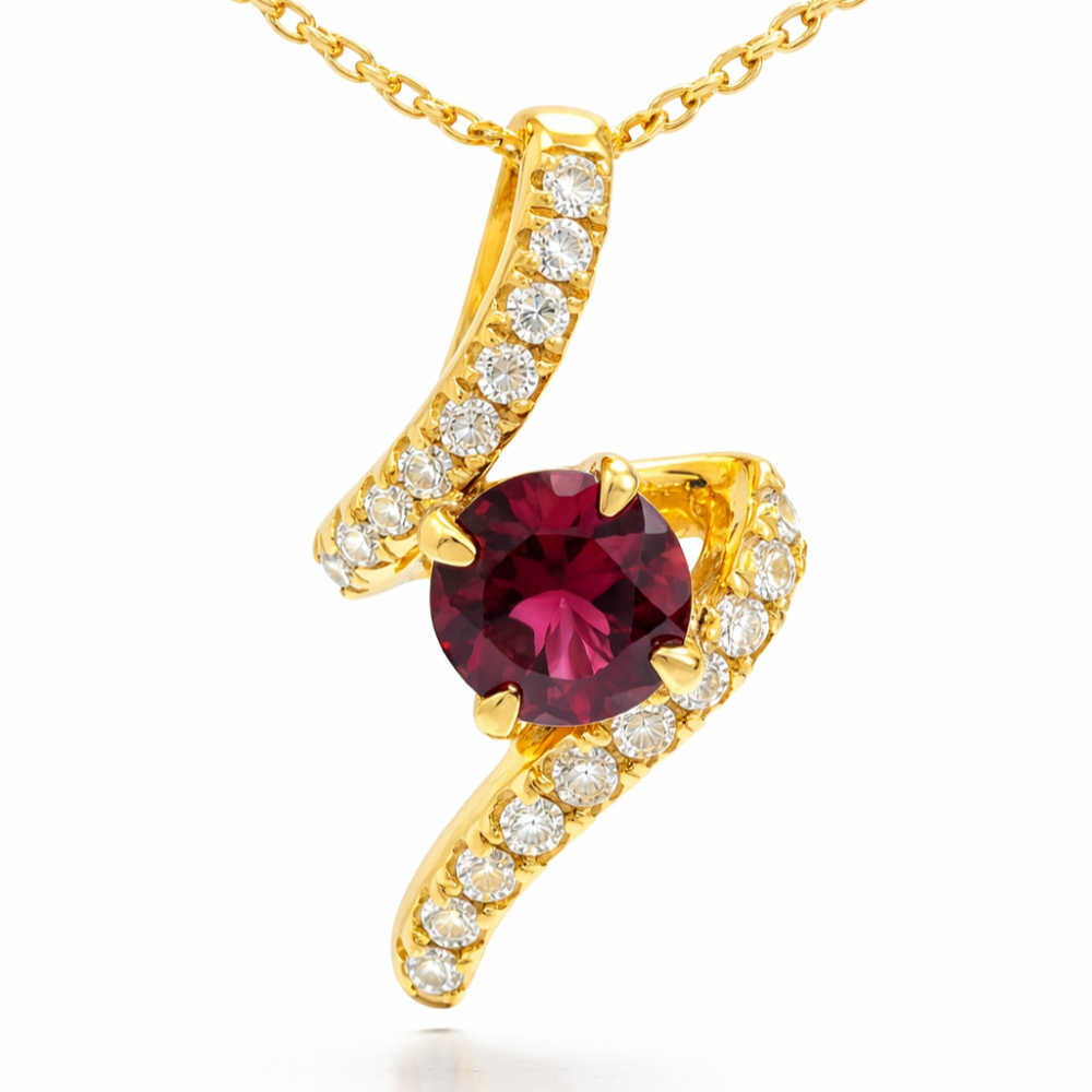 Natural Garnet Swirl Pendant Necklace Silver