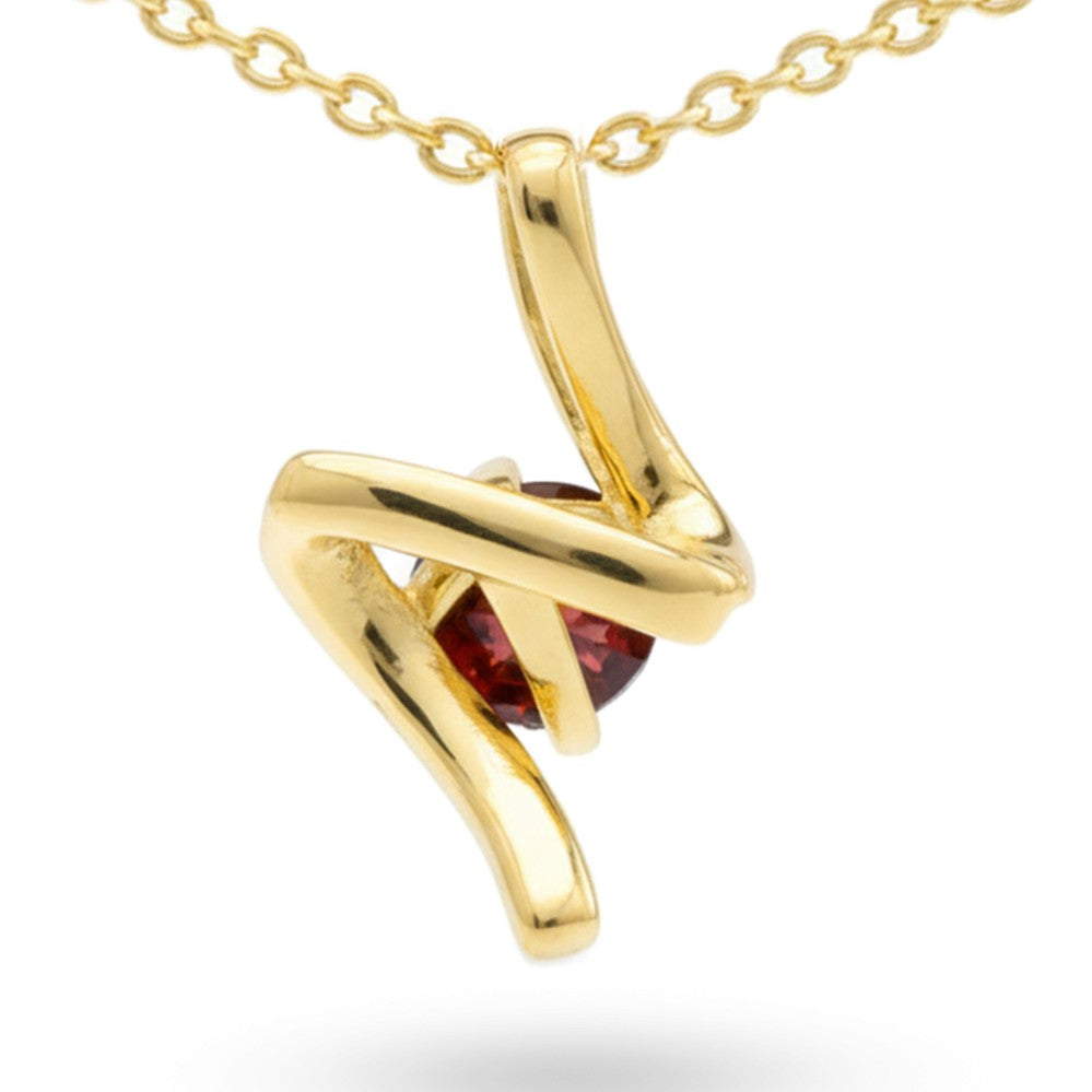 Natural Garnet Swirl Pendant Necklace Silver