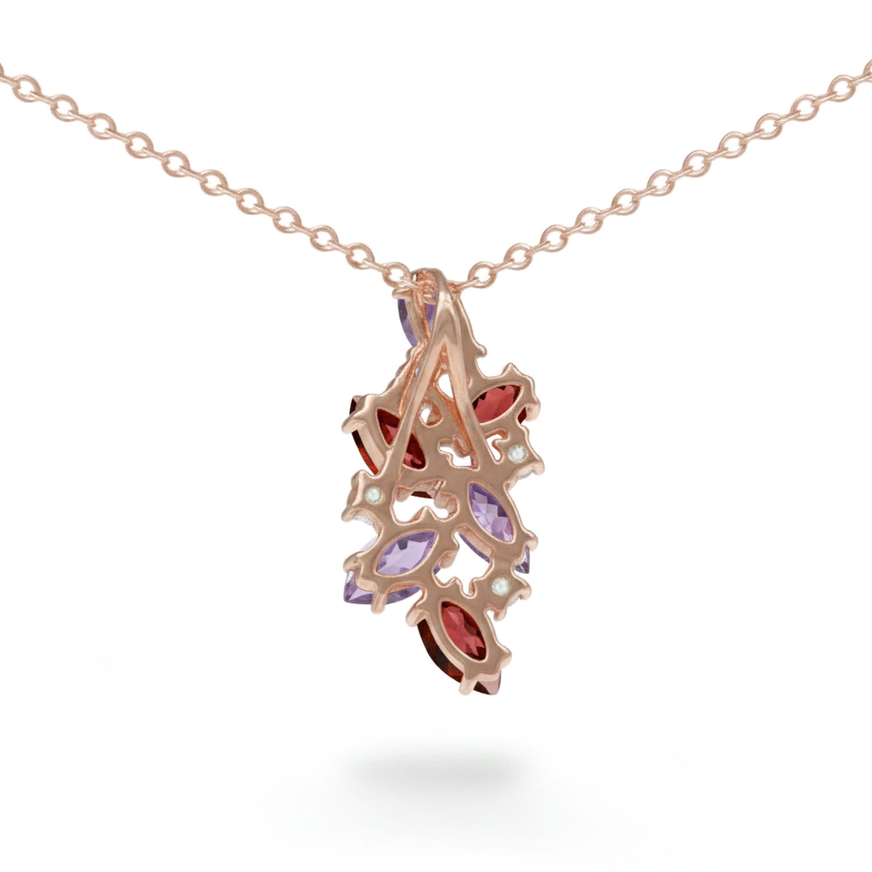 Natural Garnet & Amethyst Silver Cluster Pendant Necklace