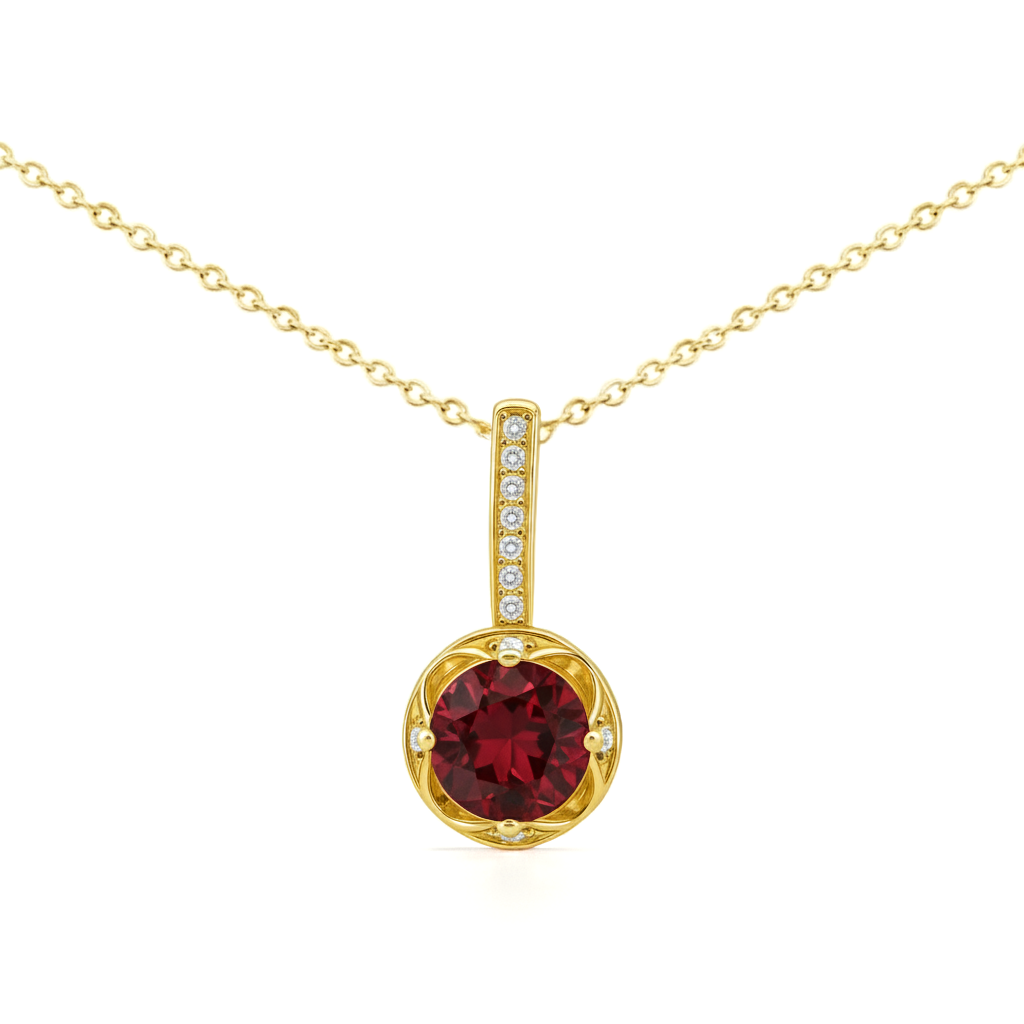 Natural Round Garnet Silver Pendant Necklace