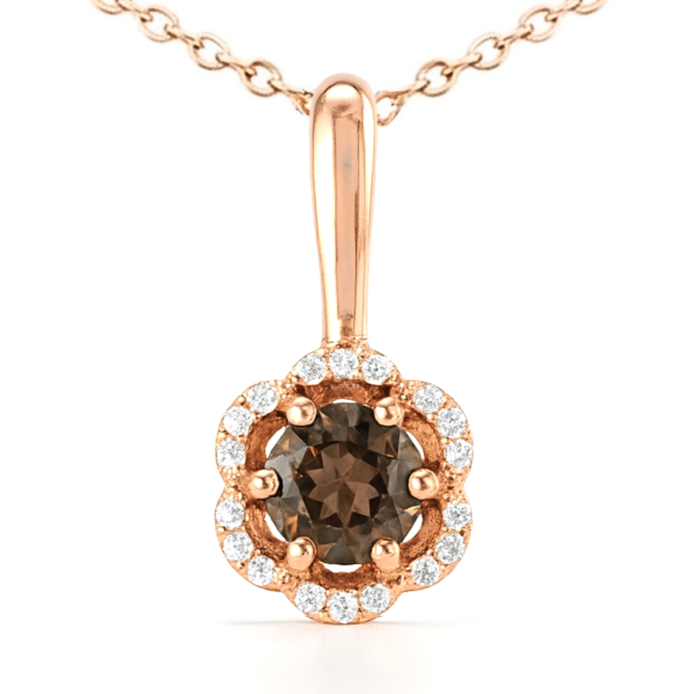 Natural Smoky Quartz Silver Floral Pave Necklace