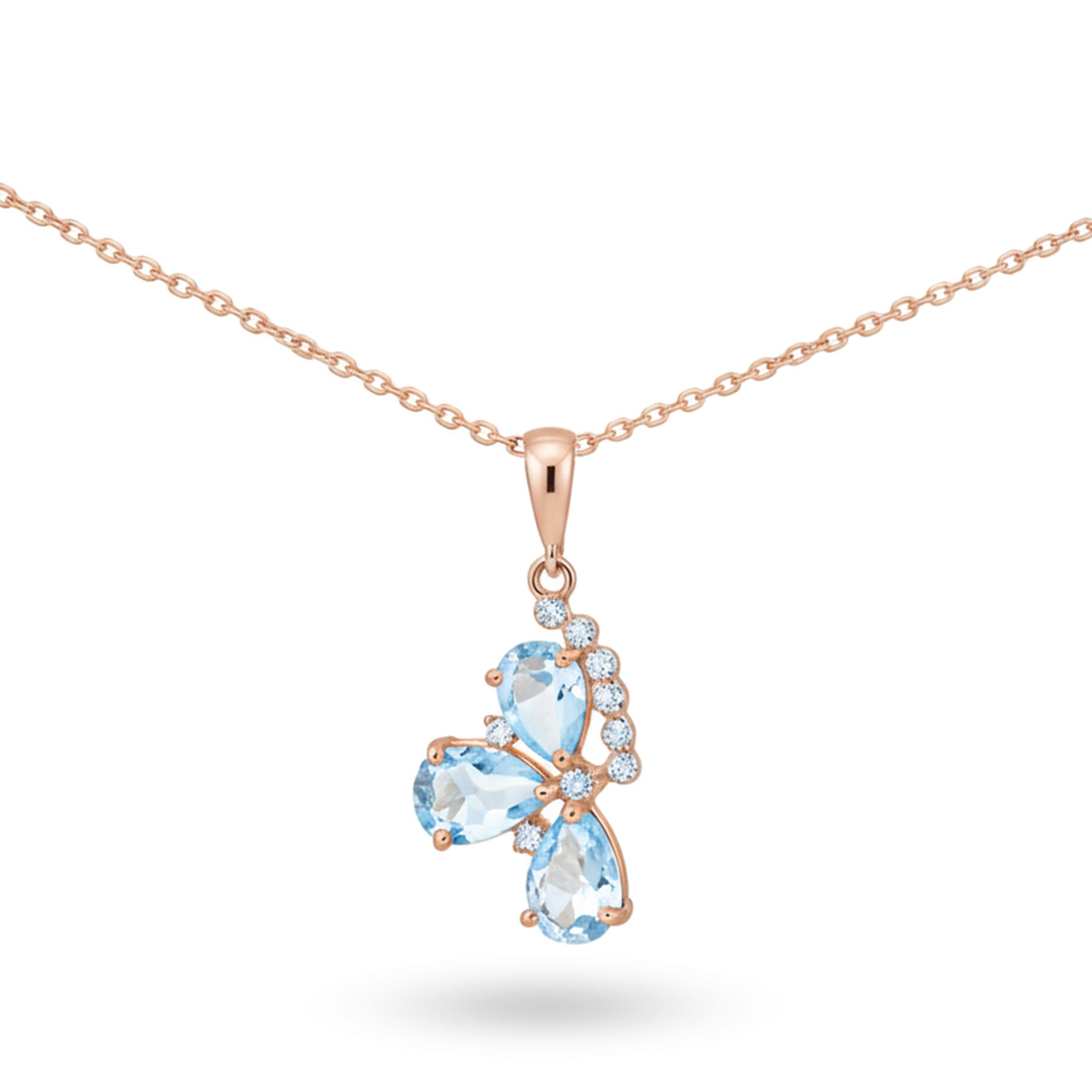 Natural Sky Blue Topaz Silver Floral Necklace