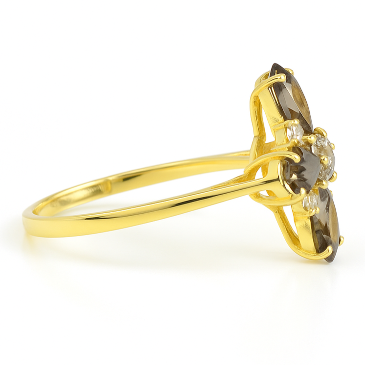 Natural Smoky Quartz Silver Leaf Clover Ring Fine Color Jewels