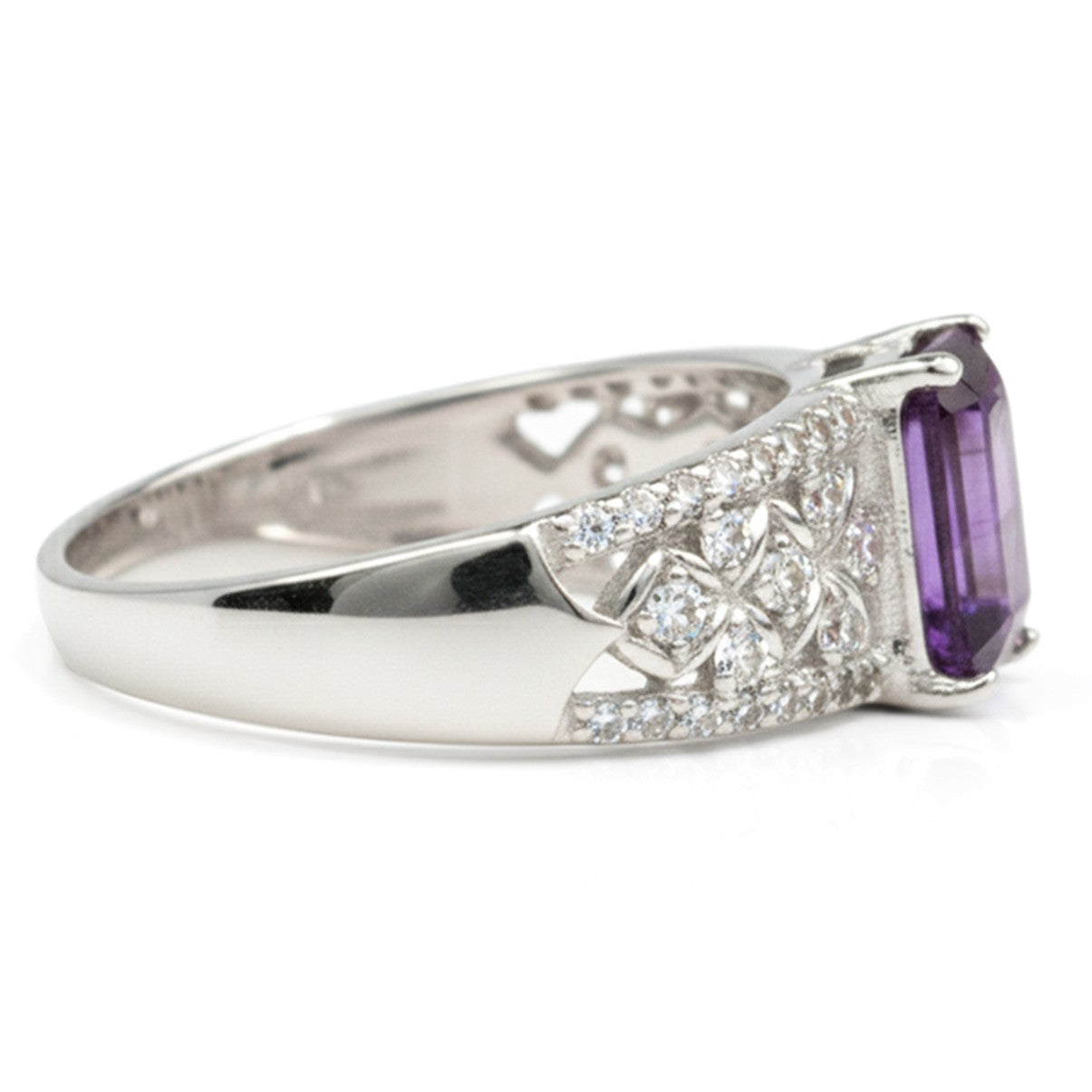 Emerald Cut Natural Amethyst Silver Statement Ring