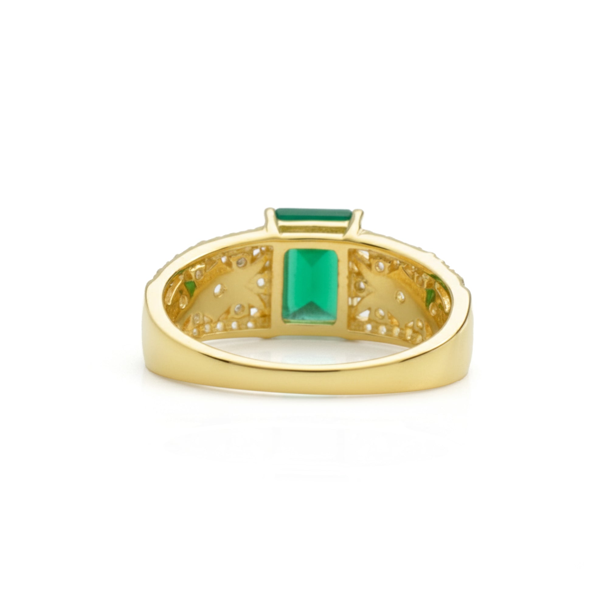 Emerald Cut Natural Green Agate Silver Statement Ring