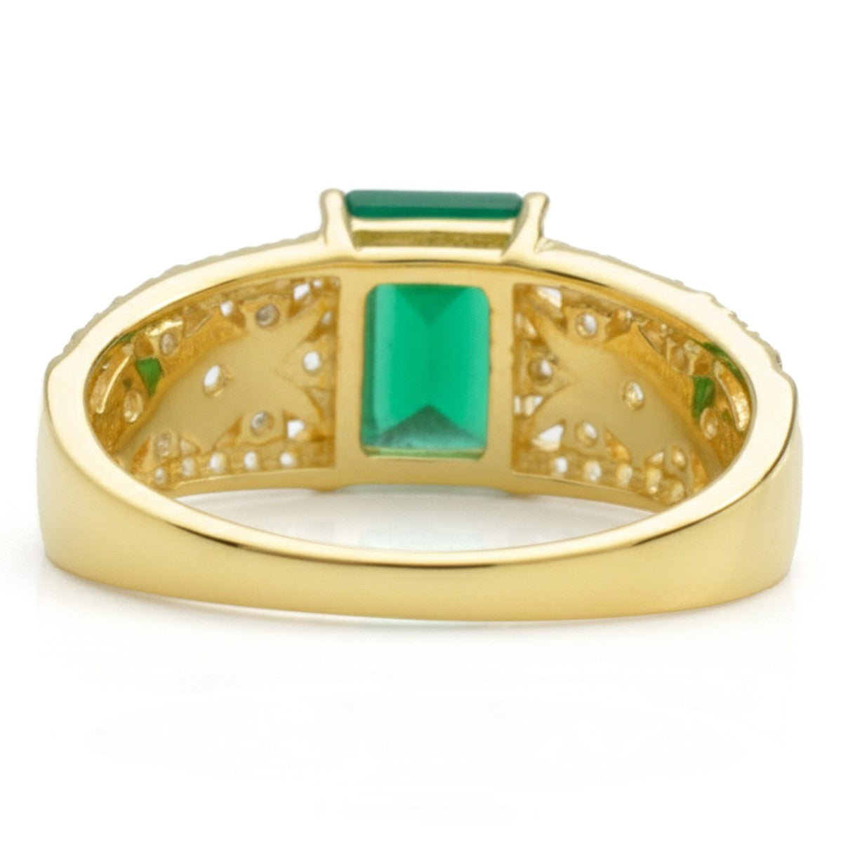 Emerald Cut Natural Green Agate Silver Statement Ring