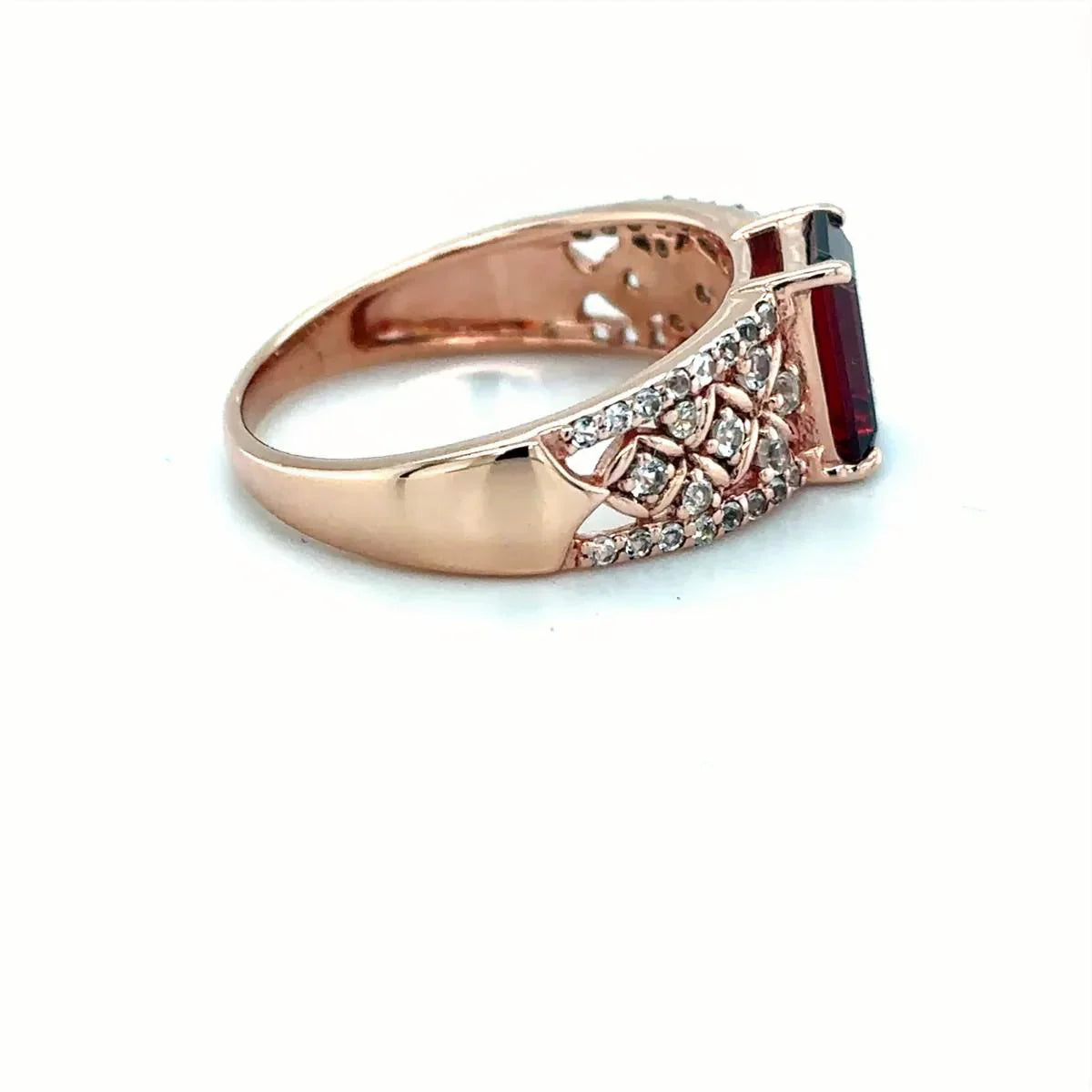 Emerald Cut Garnet and White Topaz Silver Ring