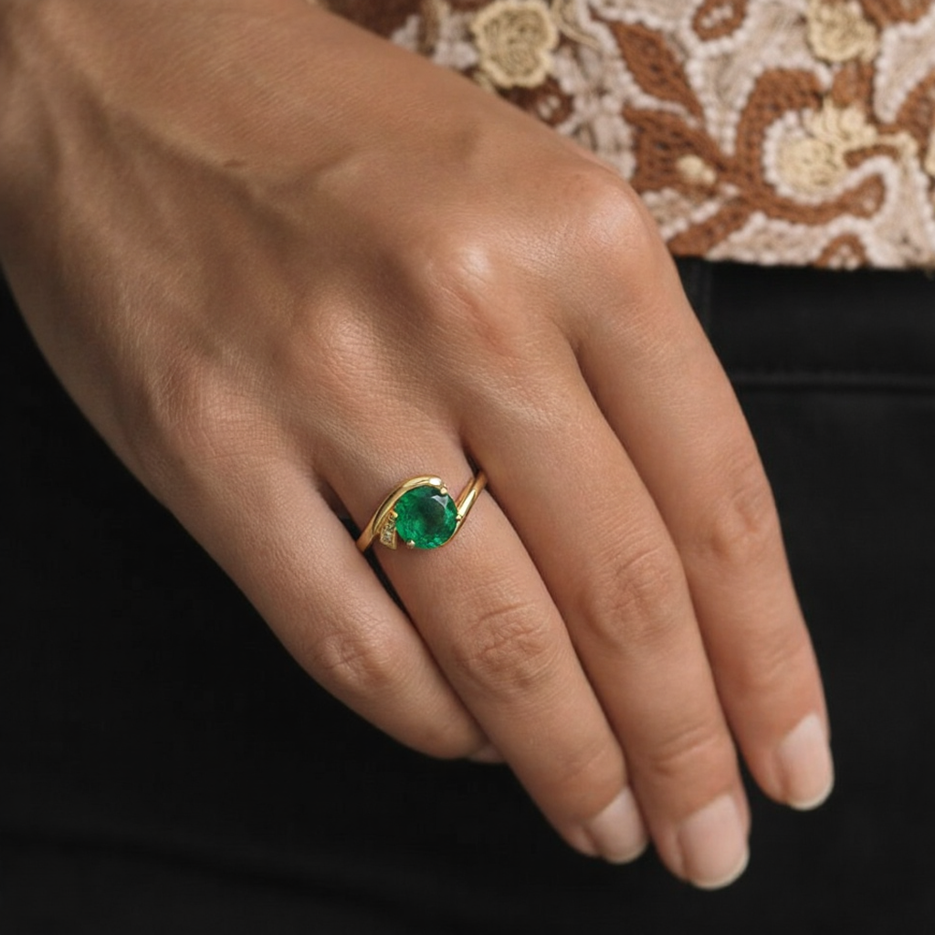 Natural Green Agate Sterling Silver Bypass Ring