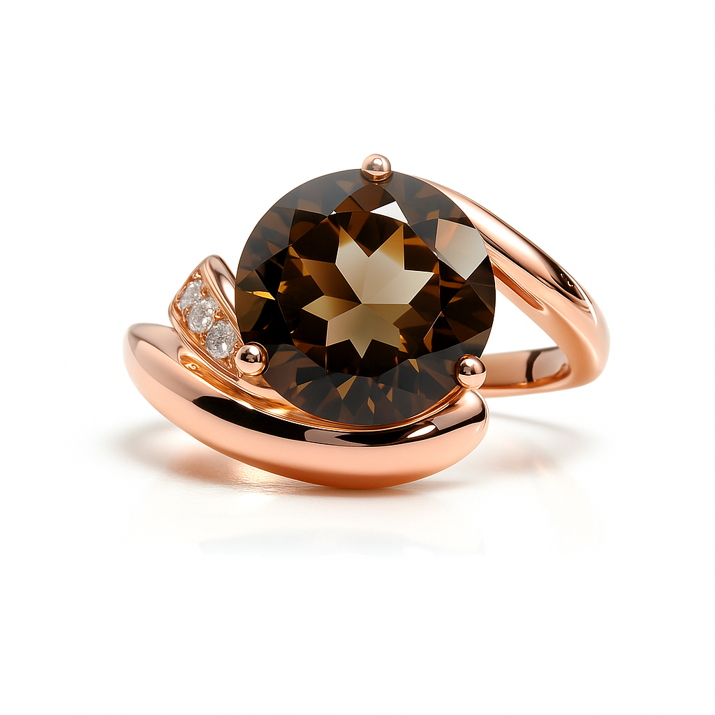 Natural Brown Smoky Quartz Sterling Silver Bypass Ring