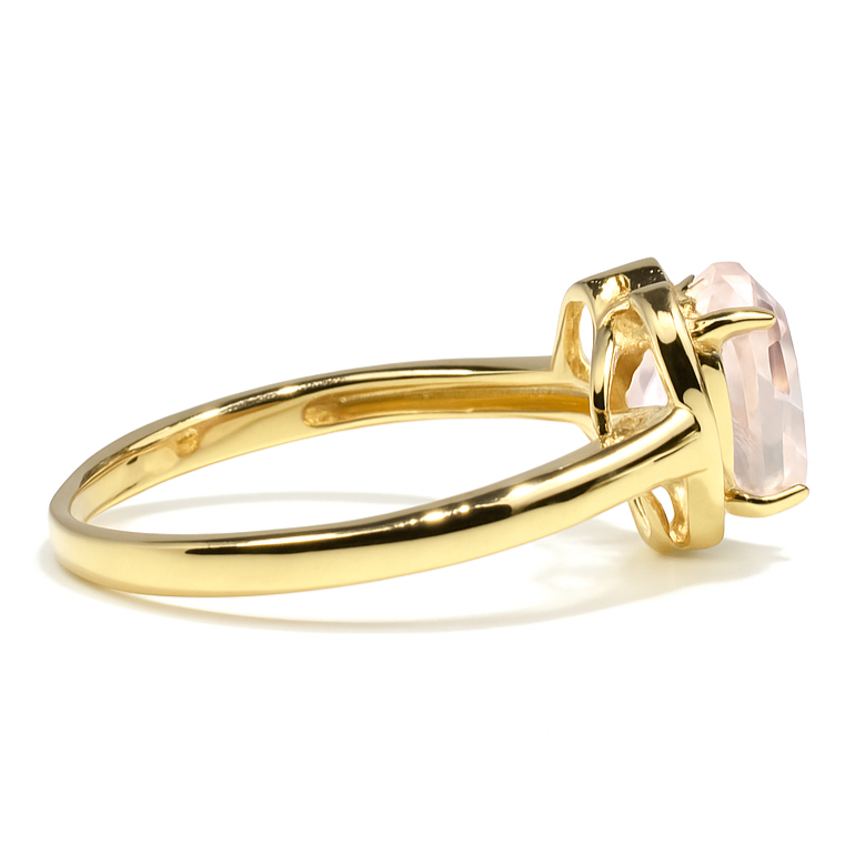 Natural Rose Quartz Gold Plated Silver Halo Heart Ring
