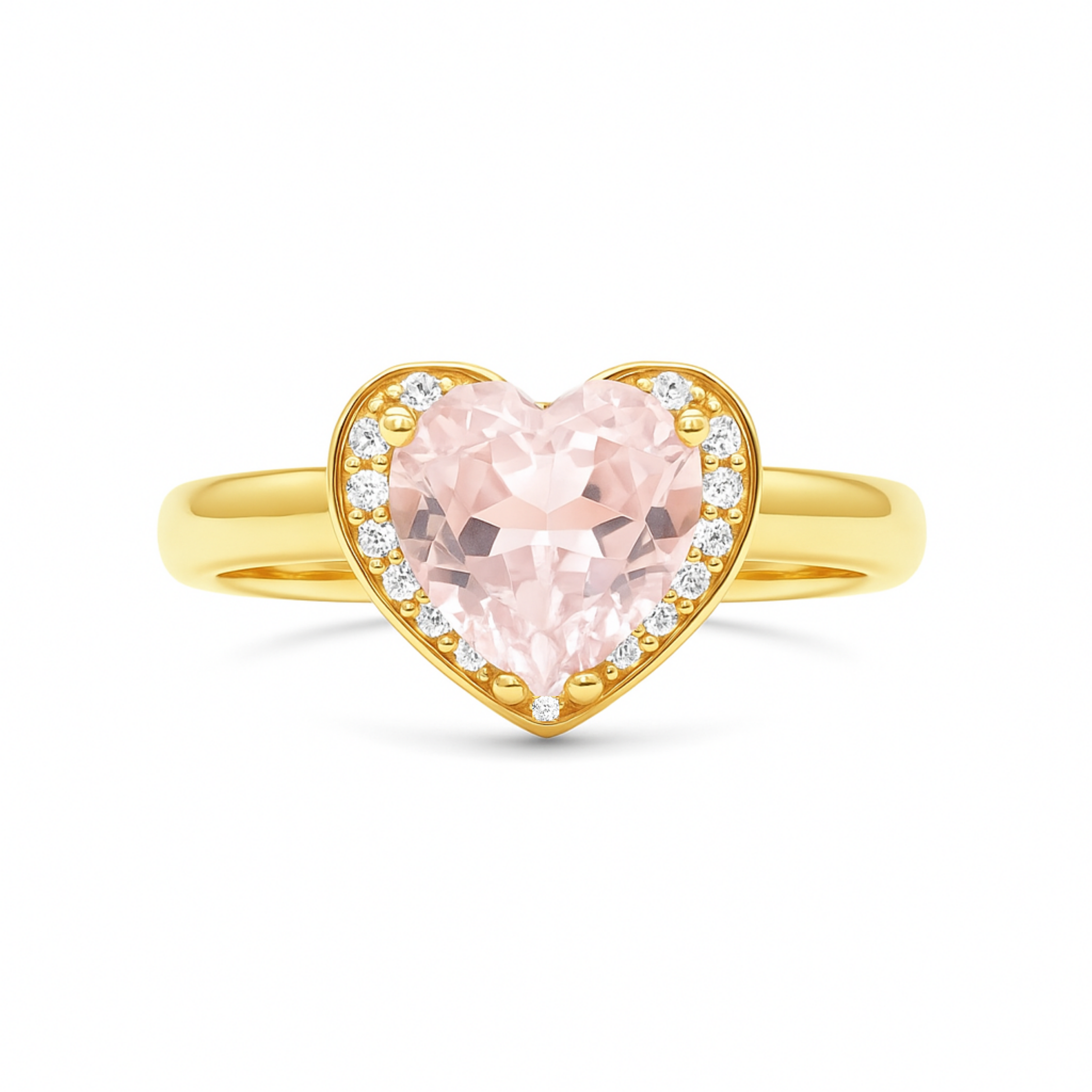 Natural Rose Quartz Gold Plated Silver Halo Heart Ring