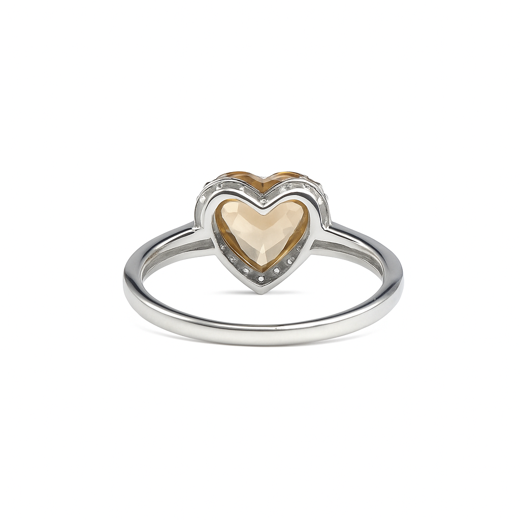 Natural Brown Quartz Sterling Silver Heart Halo Ring