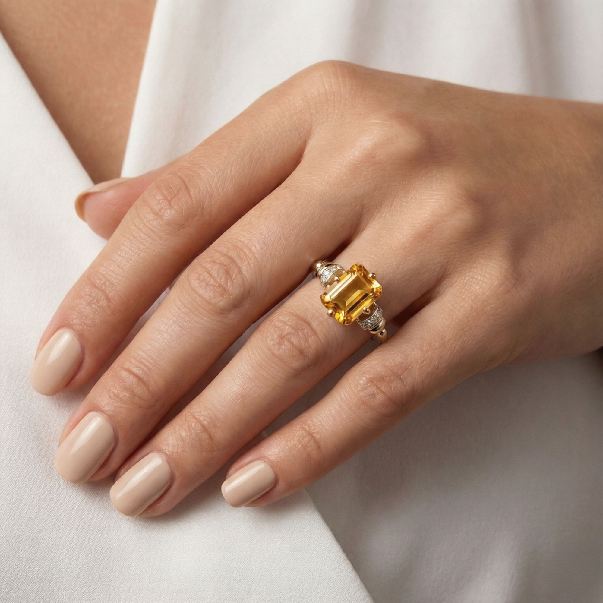 Natural Yellow Citrine Octagon Bar Ring Sterling Silver